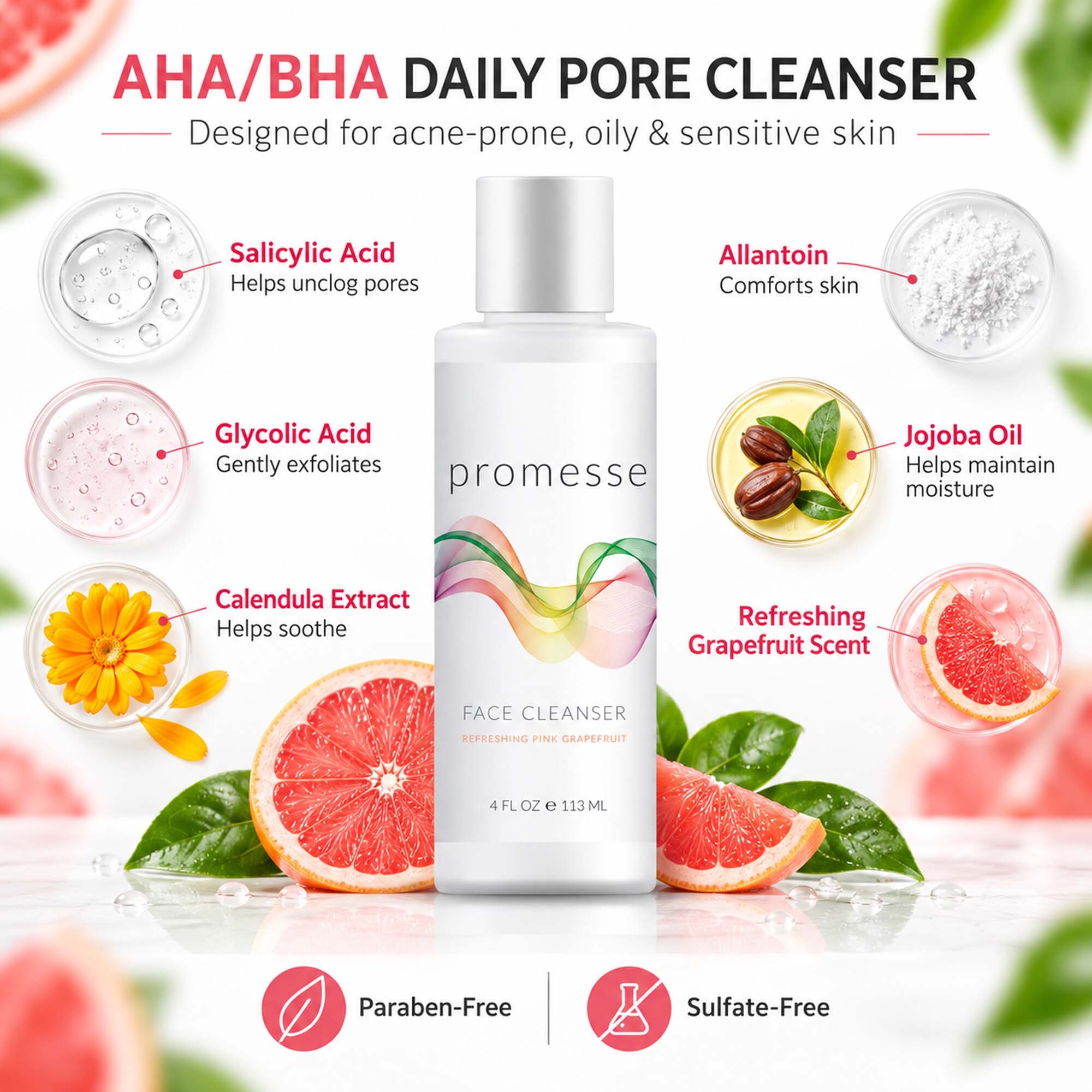Pink Grapefruit Facial Cleanser Gel for Oily Skin - Image 2