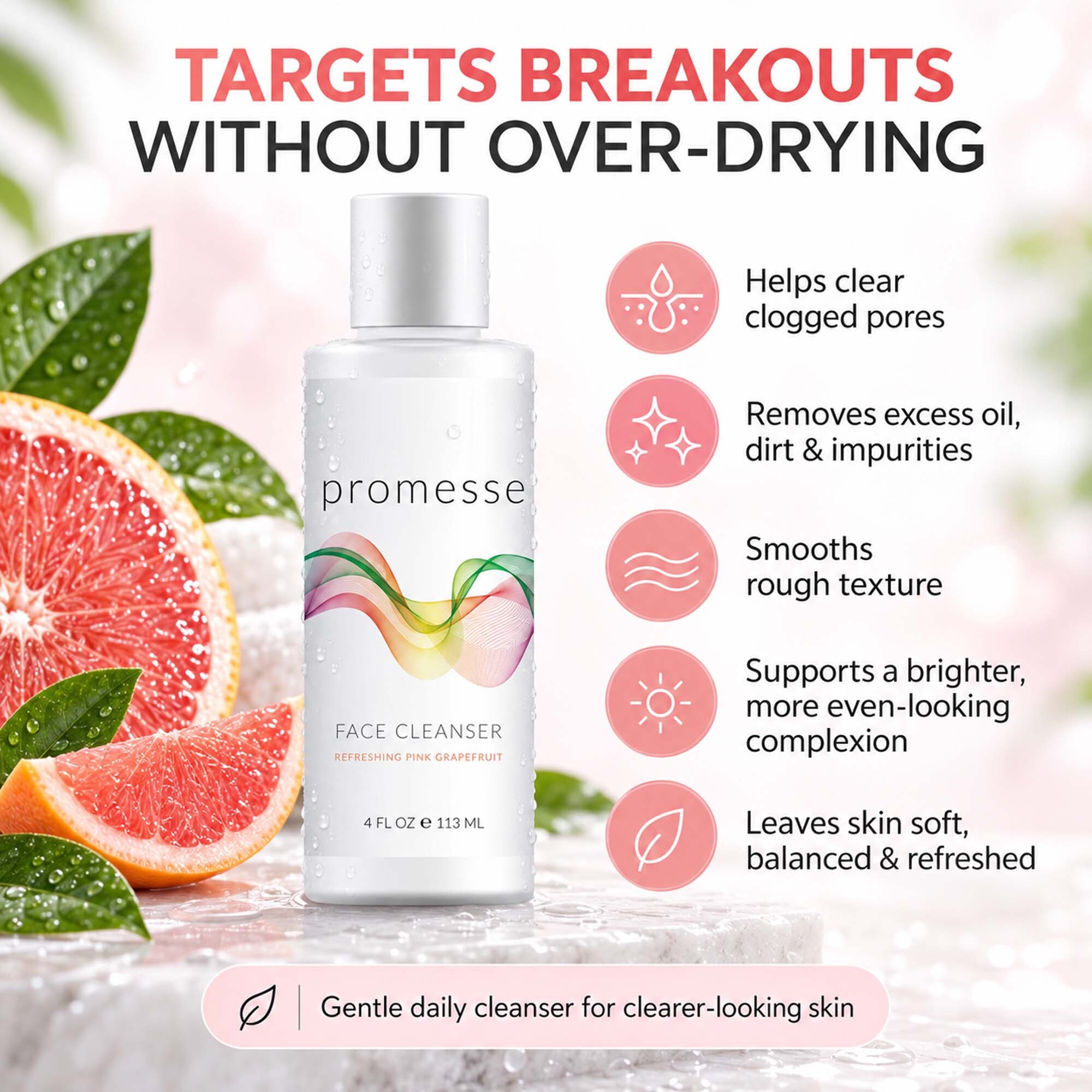 Pink Grapefruit Facial Cleanser Gel for Oily Skin - Image 3