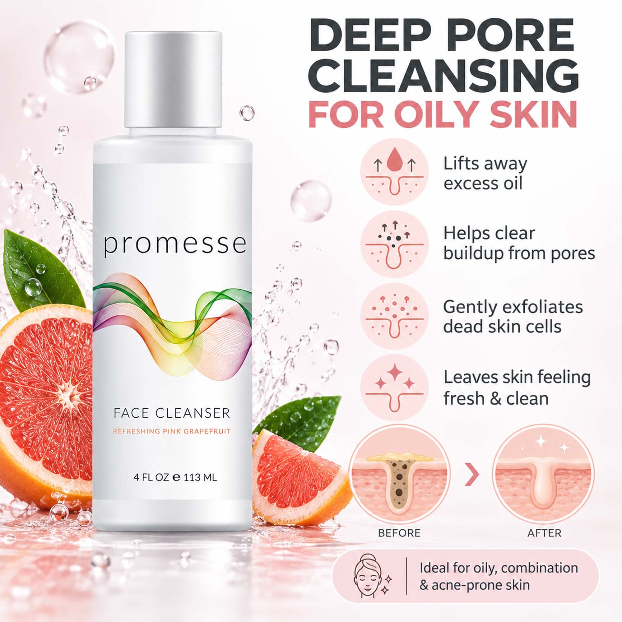 Pink Grapefruit Facial Cleanser Gel for Oily Skin - Image 4