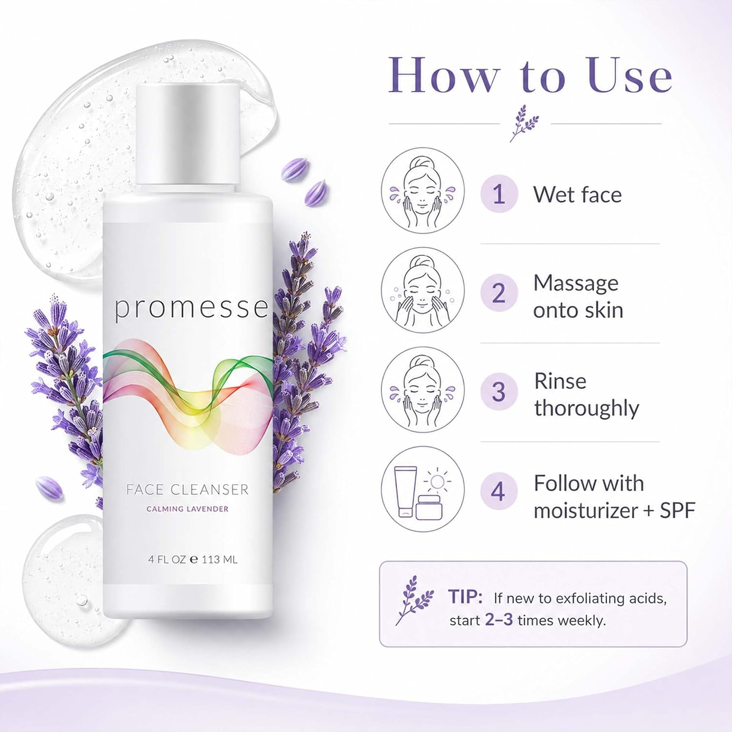 Facial Cleanser Gel for Sensitive Skin | Lavender | 4fl - Image 3